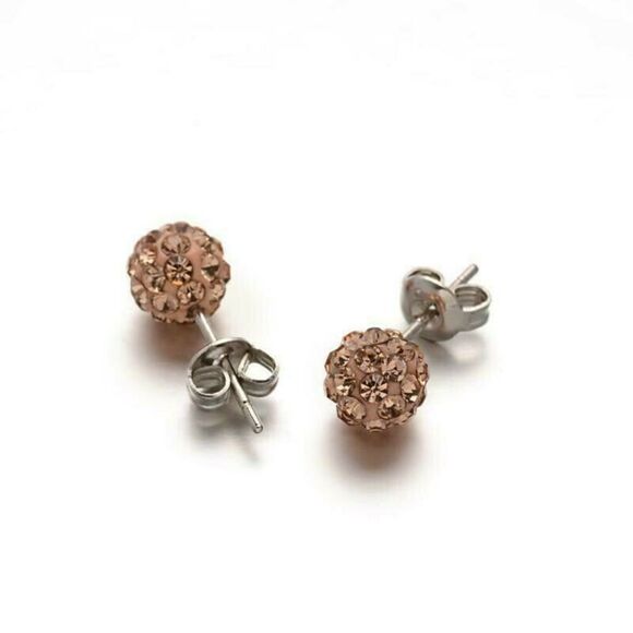 Austrian Crystal Ball Surgical Steel 6mm Disco Stud Clay Earrings Light Peach - Picture 1 of 1